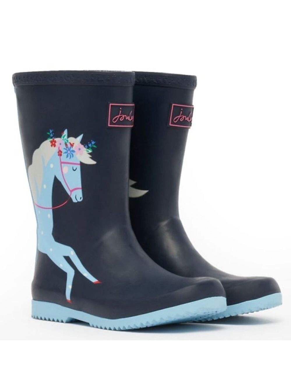 Size 9 Toddler Joules Kids Navy and Light Blue Horse Rain Boots